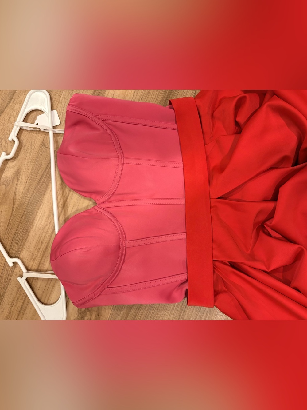 Strapless Two-Tone Fuchsia & Red Evening Dress - Picture 8 of 9